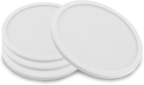 White Premium Silicone Drink Coasters – Set of 4 Non-Slip Soft Round Coasters for Wine Glass, Coffee Mug & Water Bottle, Tabletop Protection for Home, Office & Bar