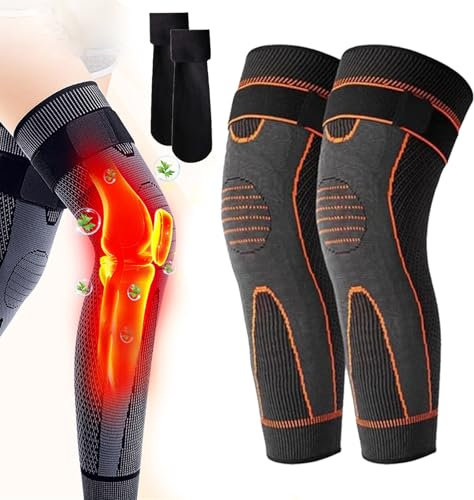 Aicao Knee Protection, 1/2Pair Aicao Knee Protection For Warmth, AiCao Self-Heating Knee Braces, Compression Knee Brace For Women Men, Acupressure Self-Heating Knee Sleeve Relieve Pain (Orange,L)