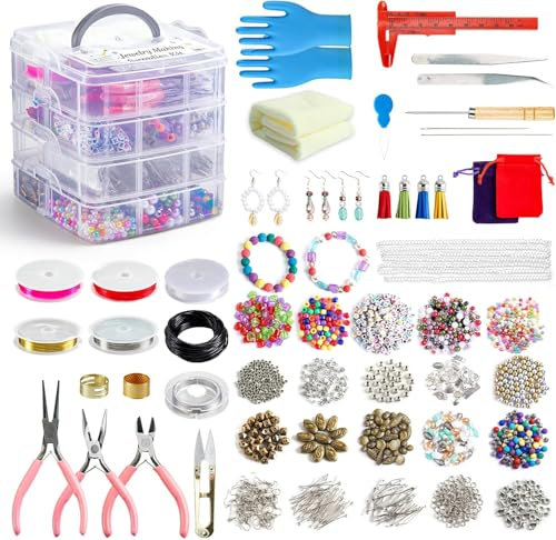 Jewelry Making Kit, 1960 pcs, Supplies Includes Beads, Instructions, Findings, Wire for Bracelet, Necklace, Earrings Making Kit for Adults