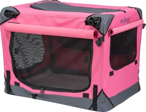 Foxdevil by xonic® Faltbare Hundebox/Katzenbox für mittelgroße Tiere – Hundetransportbox Auto und Zuhause – Transportbox Hund – Hundebox Auto Kofferraum (Light Pink, M)