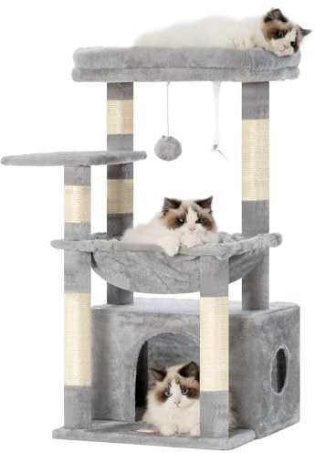 Heybly Árbol para Rascarse de Gatos, Árbol con Cesto Extra Grande y Suave, Cama Espaciosa y Lugar de Dormir Escondido, Gris Claro HCT008SW