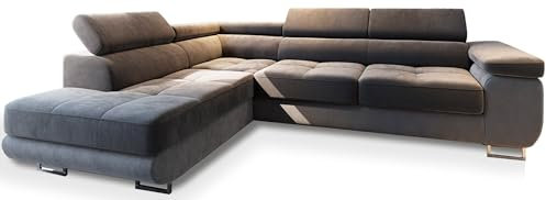 Masseno Ecksofa Selva L-S mit Schlaffunktion L-Form, Sofa mit Bettkasten, Wohnzimmersofa, Couch, Soffa, Bettsofa, Couchgarnitur- Grau, Monolith 85 + Monolith 84