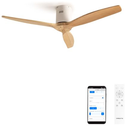 CREATE / WINDCALM NATURAL WOOD M/Ventilatore da soffitto bianco con pale in legno chiaro, WiFi e telecomando / 40W, Timer, Ø132 cm, 6 velocità, funzione estate-inverno