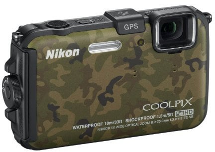 Nikon Coolpix AW100 16 MP 5x Optical Zoom CMOS Waterproof Digital Camera with GPS and Full HD 1080p Video Camouflage (Renewed)