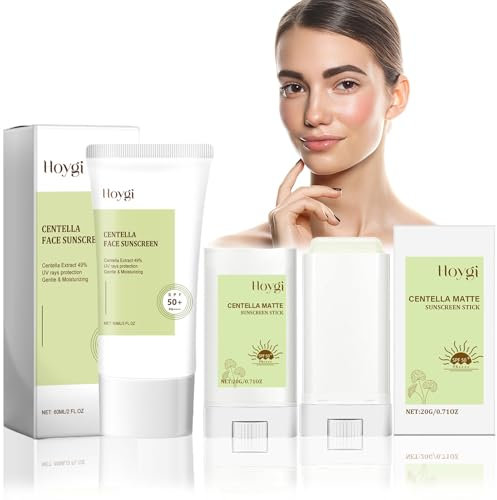 Centella Sonnencreme 60ml, Centella Sonnenschutz Stick 20g, Sonnen Feuchtigkeitscreme, Sonnencreme Gesicht, SPF 50+ PA++++, Nicht Schwer, Nicht Fettend, Uv-Schützend, für Alle Hauttypen Geeignet