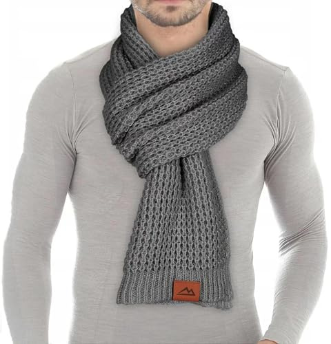 Loowoko Schal Herren Damen winter, Klassische waffel strickschal, Langschal mit Echt-Leder Veredelung, Geschenk für Mann und Vater