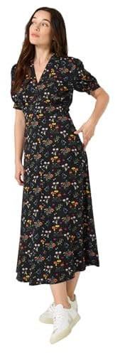 Joe Browns Women's Vintage Floral Print Tea Dress, Regular, Black, UK 10