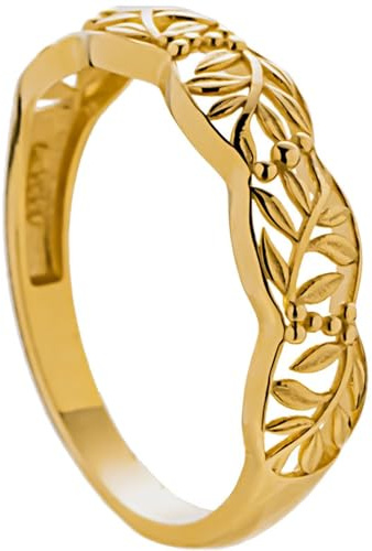 Grewod Goldene Eheringe 585 Gold, Damen Hohl Vintage Blatt Trauringe Verlobungsringe Ring Größe 65 (20.7)