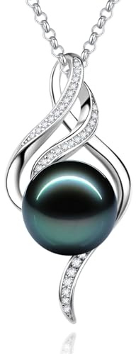 FANCIME Collier de perles de Tahiti pour femme - En argent sterling 925 - 10-12 mm - Avec pendentif en perle naturelle de Tahiti - Cadeau d'anniversaire, de Saint-Valentin, de Noël - Longueur de la