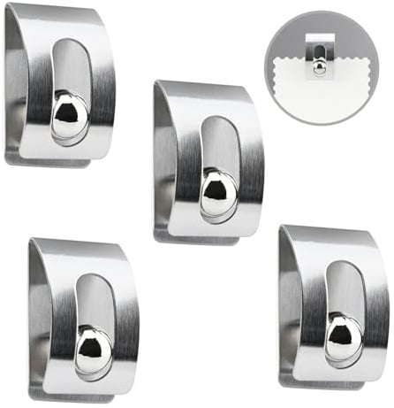 YoHyien 4 Pcs Stainless Steel Wall Note Clips for Hanging, Gravity Ball Lock Self Adhesive Bill & Memo Holder, Creative Photo & Poster Display Hanger for Home, Office