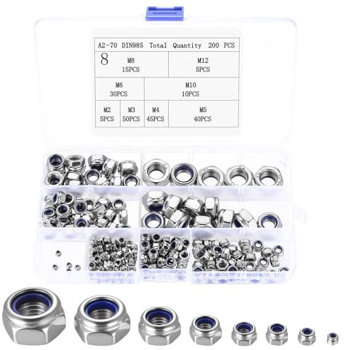 Dadi esagonali in acciaio inox, set di dadi autobloccanti, dadi di bloccaggio per viti, barra filettata, M2, M3, M4, M5, M6, M8, M10, M12, set di dadi in acciaio inox