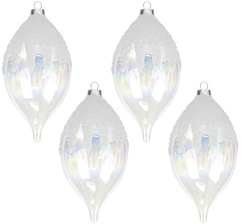 KI Store weihnachtskugeln Weiß transparenti Iridescent Glas 4 Stücke Ornamente für Weihnachtsbaum Christbaumkugeln Glas Weihnachtsdekoration Kugeln