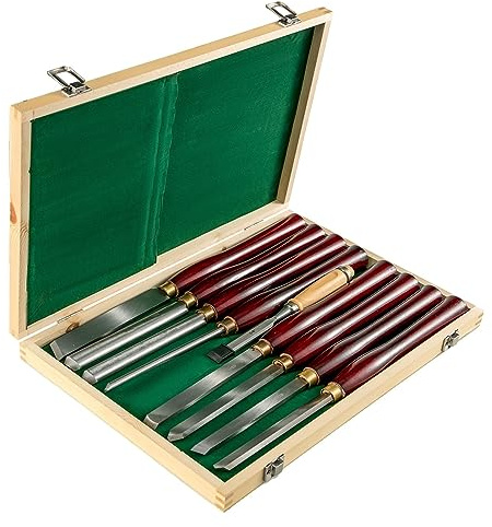 8-teiliges Set + 1 Drehmeißel-Set for Drechseln von Wurzelmöbeln, Schnitzmesser, 6,89 Zoll Klinge, 16,14 Zoll Meißel mit Werkzeugkasten Heimwerkerbedarf(Rood)