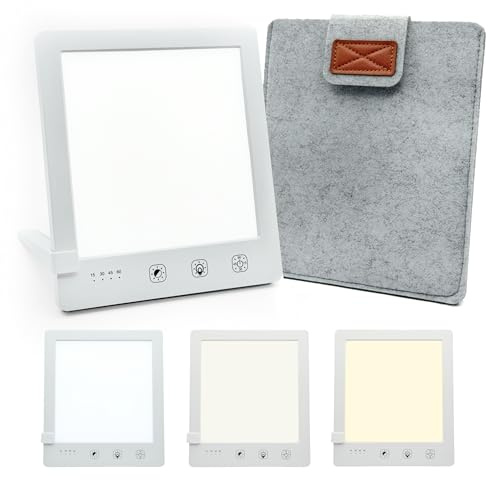 Alpenstern® Tageslichtlampe bis 10000 Lux, Lichttherapielampe zur Simulation von Tageslicht, Therapielampe daylight sad lamp, Lichtdusche inkl. Ständer, Tasche & USB-C Kabel