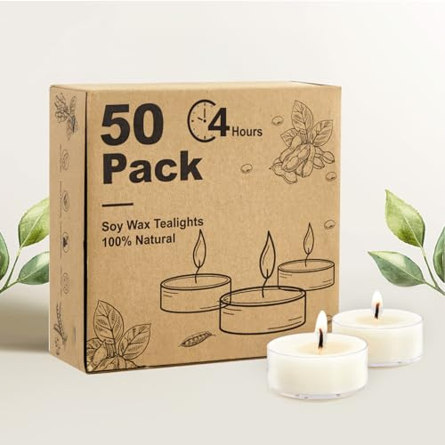 Ashlux Sojawachs Teelichter 50 Stück – 4 Std., weiß