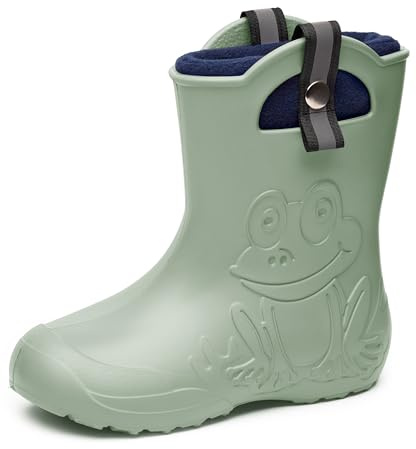 Ladeheid Kinder Federleichte Gummistiefel Thermo Fütterung Mädchen Jungen rutschfest Regenstiefel Kinder Regenschuhe LA-CA-Frog245