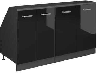 Vicco Dachschrägenschrank-Set Rion, Schwarz Hochglanz/Anthrazit, B140 x T60 cm 2er Set, platzsparend für Dachschrägen