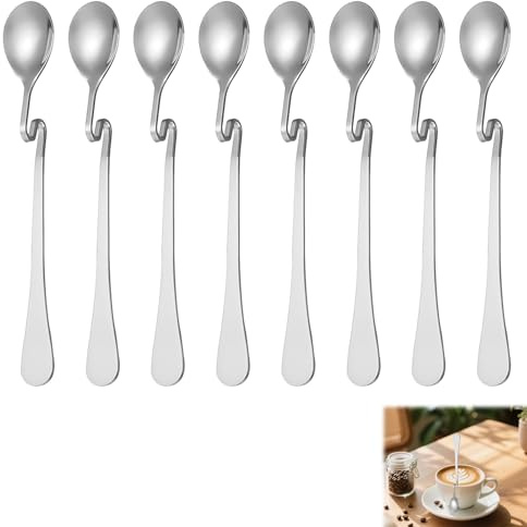 8 Stück Honiglöffel Edelstahl, Löffel Latte Macchiato, Marmeladenlöffel Zum Einhängen, Spiral Hängender Rührlöffel Marmelade Löffel, LöffelLatte Macchiato, Edelstahllöffel mit gebogenen Griffen