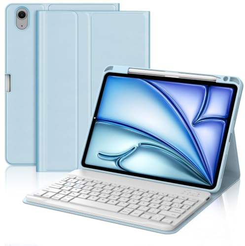 WAVATA Clavier pour iPad Air 11 M4 2026/M3 2025/M2 2024, Bleu | Clavier pour iPad Air 5ème/4ème 10.9/Pro 11 4/3/2/1 Gen Magnétique Détachable Bluetooth AZERTY Layout
