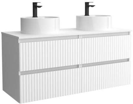 Mueble de Baño Kira 120cm Blanco Mate 4 cajones Lavabo sobre encimera 2 pozas Porcelana