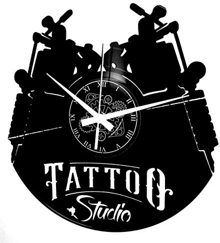 Instant Karma Clocks | Tätowierer Wanduhr Tattoo Studio Design mit Maschinen – Geschenk für Tattoo-Fans | Geräuschlosem Quarzwerk | Geschenkidee für Küche, Schlafzimmer, Wohnzimmer