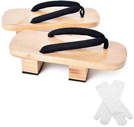 Azumasun Japanese Wooden Clogs with Tabi Socks For Men Women, Wood, Medium
