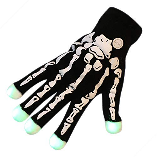 IBLUELOVER LED Party Handschuhe Bunte Leuchthandschuhe Tanzen Halloween Nachtclub Zubehör Skeletton Schädel Kostüm Karneval Fasching Blink Fahrhandschuh für KTV Musikfestival Radfahren