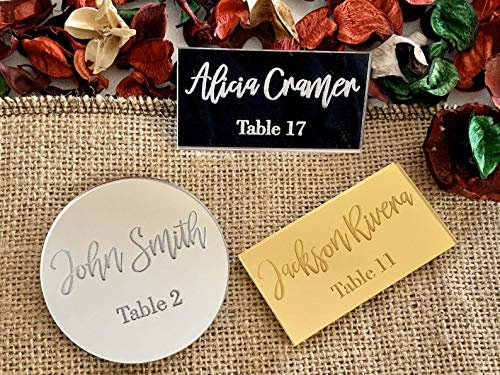 Tischkarten mit Gravur Name aus Spiegel-Acryl, Holz, Geburtstag, Schilder für Hochzeit, Personalisierte, Platzkarten, Tischnummern, Tisch-Sitzkarten, Dinnerpartys, verschiedene Formen und Farben