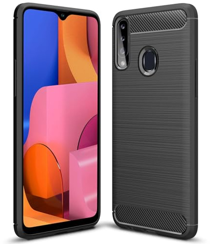 NALIA Design Cover compatible with Samsung Galaxy A20s Case, Carbon Look Stylish Brushed Matte Finish Phonecase, Slim Protective Silicone Rugged Bumper Anti-Slip Coverage Shockproof Soft Skin - Black