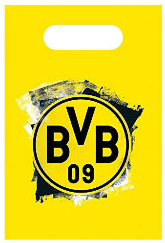 Amscan 9908531 - Partytüten BVB, Größe 15,8 x 23,6 cm, aus Plastik, Borussia Dortmund, Geschenktasche, Give-Away, Gastgeschenk,Fußball, Party, Fan, Geburtstag