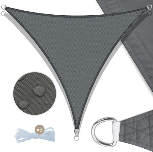 UMI Sonnensegel Wasserdicht 3x3x3m Dreieckig Sonnenschutz Wetterschutz PES Polyester Segel Baldachin 95% UV Schutz mit Seilen für Garten Balkon Terrasse- Anthrazit