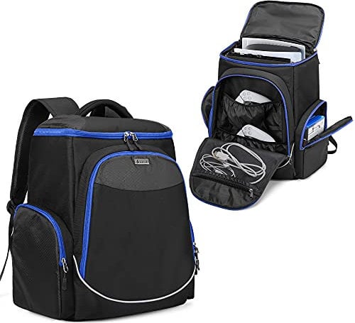 Trunab Rucksack für PS5, PS4 und Xbox One - Tasche für 15,6'' Laptop, Controller und Gaming-Zubehör, Dunkelblau