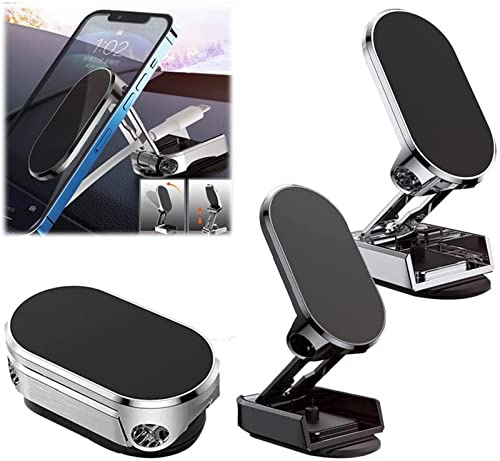 Assote Starke magnetische Klapphalterung, magnetische KFZ-Handyhalterung, 360° drehbare Basis und verstellbarer Arm, für Auto-Dachfenster, Armaturenbrett, Windschutzscheibe (Schwarz + Silber)