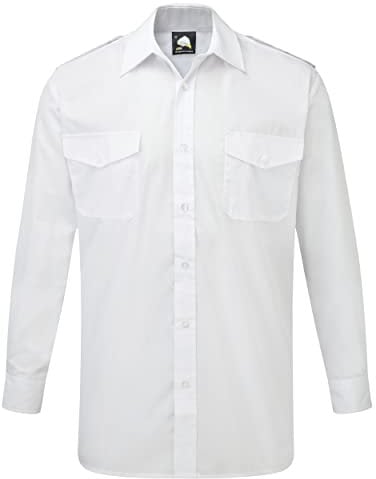 Mens Long Sleeved Shirts | Heavy Weight Premium Pilot Shirts for Men | Business Casual Button Down Mens Shirt | Mens White Shirt (White), 14.5'' Collar Size