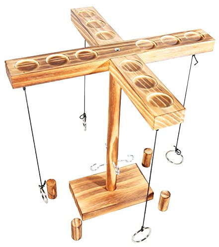 Ring Toss Game for Adults Kids, 4 Players Hook and Ring Game, Handheld Board Games with Shot Ladder Bundle, Outdoor Indoor Handmade Wooden Hook Fast-paced Interactive Toys for Party Home Bars