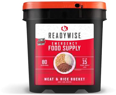 ReadyWise, 80 Servings, Meat & Rice Bucket, Roasted Beef & Chicken, Grab & Go Food Kit, Freeze Dried, 15 Years Shelf Life, Emergency Food