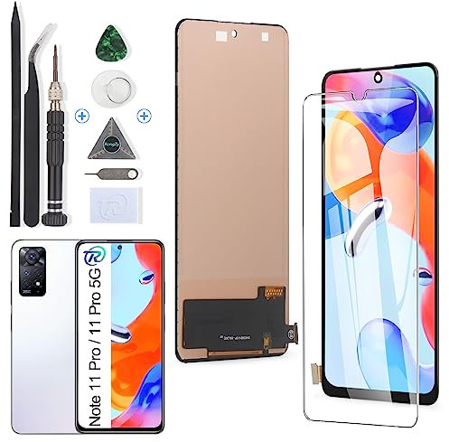 RongZy Display für Xiaomi Redmi Note 11 Pro 2201116TG/ Redmi Note 11 Pro 5G 21091116I LCD Bildschirmersatz Digitizer Touchscreen Montiert Ersatz mit Werkzeugen(Schwarz)