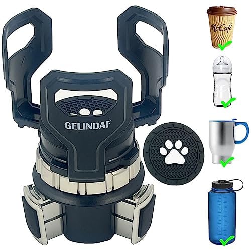Cup Holder for Cars, Adjustable Car Cup Holder Expander Insert Universal Drink Holders with Non-Slip Coaster for Large Water Bottle Coffee Cup Less Than 4.0 in Diameter GELINDAF