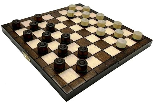 SZACHY-SZAFRANIEC – Damespel – Checkers 64 fält – vikbart schackbräde | 25 x 25 cm | av trä och 24 damspel | 2 cm | – Checkers Set