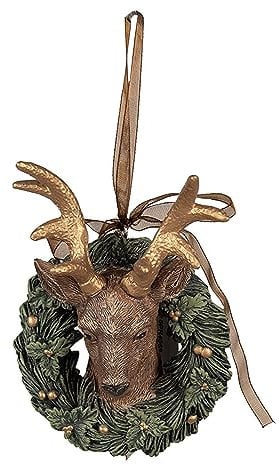 Clayre & Eef Weihnachtsanhänger Hirsch 11 cm Grün Polyresin Weihnachtsbaumschmuck