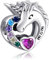 NINGAN 925 Sterling Silver Cuore Unicorno Mamma Charms Perline Ciondolo Zircone Colorato Adatto per Donne Bracciale Collana, Festa della Mamma Regalo