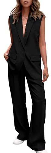 PRETTYGARDEN Women's Summer 2 Piece Outfits Blazer Sets Black