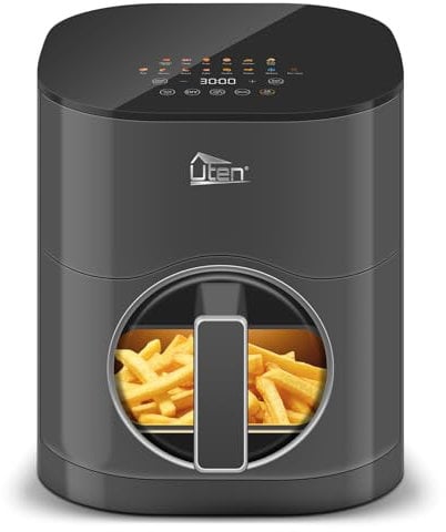 Uten Dual Blaze Air Fryer 5.5L Visual Window, Color Screen, 14 Pre Menus, Delayed Start, Stainless Oil Net, 2 Fast Heaters Independently Controllable, No Flip Food, Oil Free, Enery Save, Fast Cooking