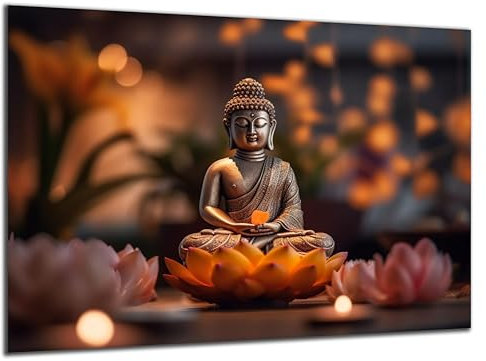 Munera Design - Bild 30x40 - Lotus-Blume kleiner Buddha - Wand-Bilder Wohnzimmer