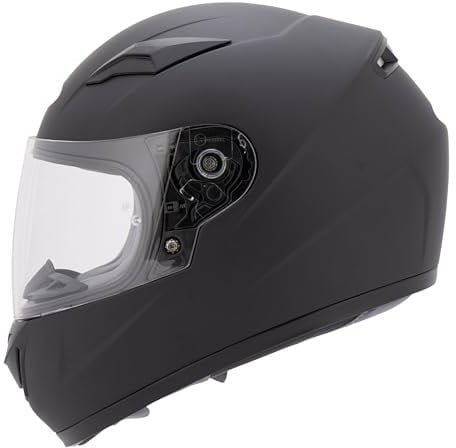 MTR S-12 Kids Evo Motorradhelm Kinder, Kinderhelm Motorrad ECE 22.06 Zertifiziert - Maximale Verkehrssicherheit, Robuster & Leiser Kinder Motorradhelm, Ratschenverschluss, Klares Visier, Schwarz,YL