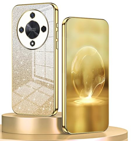 BORYA Cover per Honor Magic 6 Lite 5G (Magic6 Lite), Ultra Sottile Antiurto TPU Bumper Morbida Silicone Custodia, Elegante Placcatura Caso con Lusso Gradiente Carta Glitterata, Oro