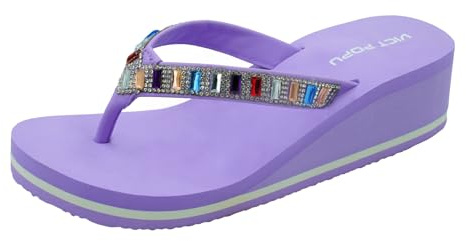 VICT POPU Flip Flops Damen Glitzer Keilsandalen Plateau Elegant Für Sommer Pantoletten Flach Rutschfeste Strand Zehentrenner Sandalen