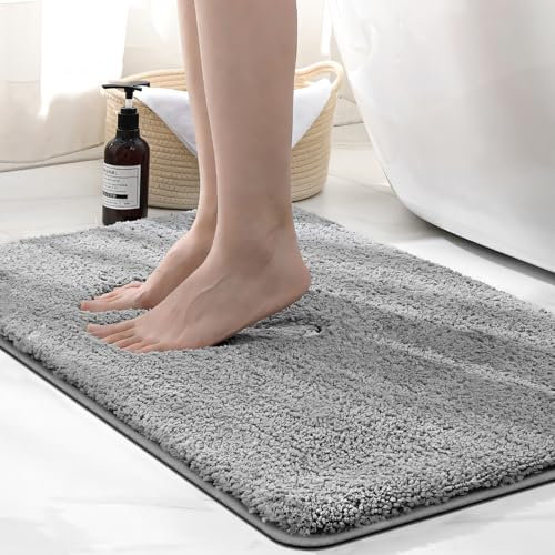 wyewye Mikrofaser-Badematte, 2 cm, super dicker Badteppich, super saugfähig, 50 x 80 cm, Grau
