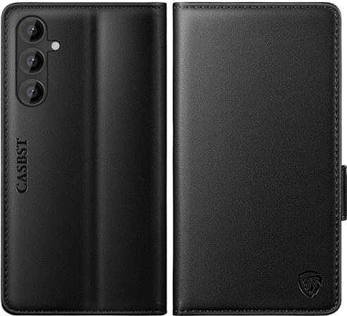 CASBST for Samsung Galaxy S23 FE Case, Kickstand Flip Leather Wallet Book Case with Card Slots Shockproof Magnetic Closure Protective Phone Case Cover Compatible with Samsung S23 FE - Black