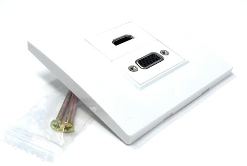 HDMI & VGA 15HD Multimedia Wall Plate Faceplate, Easy Connect, White, No Soldering Needed, 1 Gang